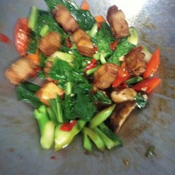 ผัดคะน้าหมูกรอบเจ