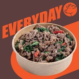 ข้าวหน้าผัดกะเพราเนื้อติดมัน