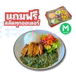 ข้าวสเต็กไก่สไปซี่เกรวี่ผักโขม