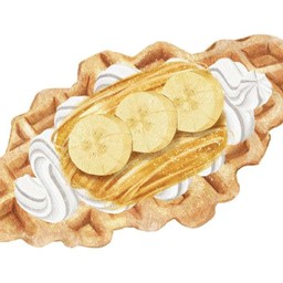 วาฟเฟิลวิปครีม-ฝอยทอง-กล้วย