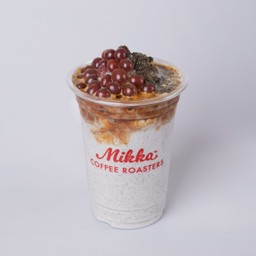 BLACK SESAME SOY MILK SHAKE WITH ESPRESSO SHOT & RED BEAN POP