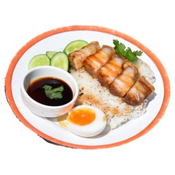 ข้าวหมูกรอบน้ำจิ้มหวาน