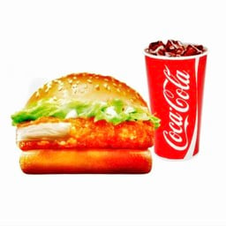 ชุด A เบอร์เกอร์น่องไก่สไปซี่+เครื่องดื่ม