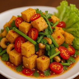 Crispy tofu and cashew nut salad