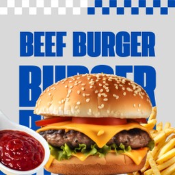 เบอร์เกอร์เนื้อซอสมะเขือเทศ+ เฟรนช์ฟรายส์