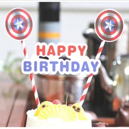 ป้ายปักเค้ก HBD รูปโล่กัปตันอเมริกา ขนาดใหญ่