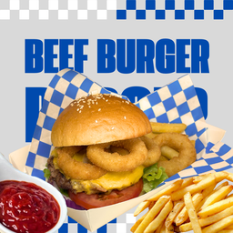 เบอร์เกอร์เนื้อหอมหัวใหญ่ชุปแป้งทอด