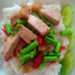 กระเพราหมูกรอบราดข้าว