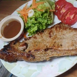 สเต็ก ปอแอนด์ปัน ข้าว สเต็ก ไก่ หมู