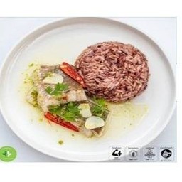 ข้าวปลากะพงนึ่งมะนาว (คลีน) Steamed Sea Bass in Lime-Garlic Sauce w/Mixed Rice