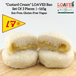 เซตซาลาเปาไส้คัสตาร์ดครีม3ชิ้น | ไม่มีถั่วเหลือง กลูเตนฟรี วีแกน เจ | ~165กาแฟ