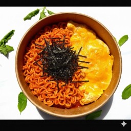 มาม่าเผ็ดเกาหลีหมูก้อนทอดกระเทียม