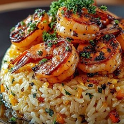 ข้าวผัดไข่ผักสามสี ออนท๊อปกุ้งผัดซอสจุใจ