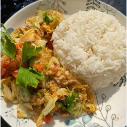 ผัดวุ้นเส้นราดข้าว(เลือกเนื้อสัตว์ได้ค่ะ)