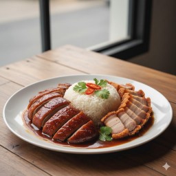 ข้าวเป็ดย่าง+หมูกรอบ