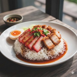 ข้าวหมูกรอบ + หมูแดง