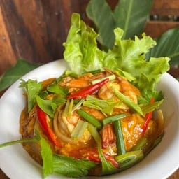 ข้าวไข่ข้นหน้าผัดผงกระหรี่กุ้ง