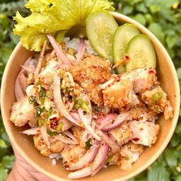 ข้าวหน้าลาบไก่กรอบ