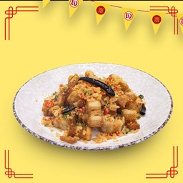 หมูกรอบคั่วพริกเกลือเจ (กลับข้าว)