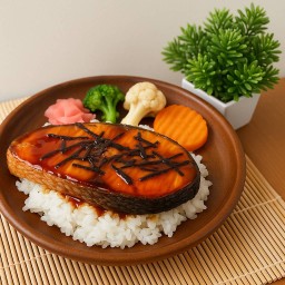 ข้าวหน้าแซลม่อนย่างซีอิ๊วญี่ปุ่น