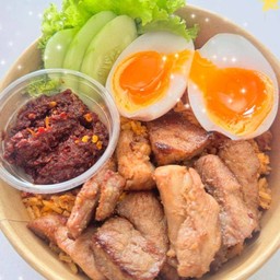 ข้าวน้ำพริก+หมูแดดเดียว+ไข่ต้ม