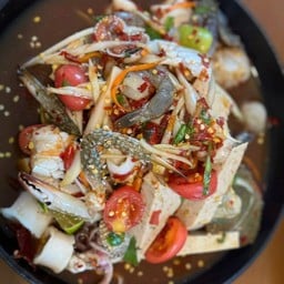 ตำเหลามาดามทะเล **ไม่มีเส้นมะละกอ** (ปู,กุ้ง,หมึก,หอยแครง,หมูยอ)