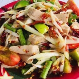 ส้มตำน้ำปลา+หมูยอ (ไม่ใส่ปลาร้า+ไม่ใส่ปู)