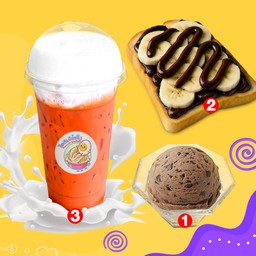 [เซตสุดฮิต] ชาไทย + ปังปิ้งกล้วย+ช็อกโกแลต + ไอติมช็อกโกแลตชิพ