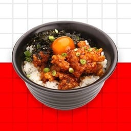 ข้าวไก่ทอดรสเผ็ดและสาหร่าย+ไข่ดองซีอิ๊ว