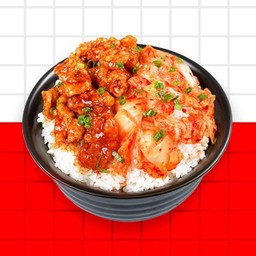 ข้าวไก่ทอดและกิมจิ