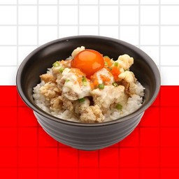 ข้าวไก่ทอดราดซอสเลม่อน + ไข่ดองซีอิ๊ว