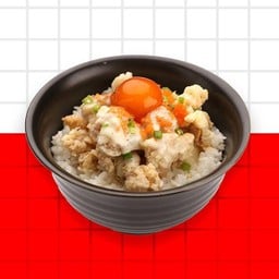 ข้าวไก่ทอดราดซอสเลม่อน + ไข่ดองซีอิ๊ว