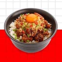 ข้าวไก่ทอดพริกกระเทียม + ไข่ดองซีอิ๊ว