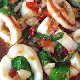 กะเพราปลาหมึกราดข้าว