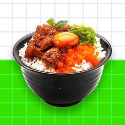 ข้าวไก่ทอดลาบสามสี ไข่ดองซีอิ๊ว