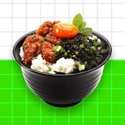 ข้าวไก่ทอดลาบสาหร่ายกรอบ ไข่ดองซีอิ๊ว