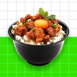 ข้าวไก่ทอดลาบ ไข่ดองซีอิ๊ว