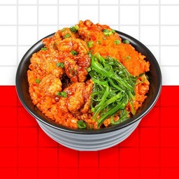 ข้าวผัดกิมจิไก่ทอดสามสี