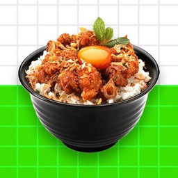 ข้าวไก่ทอดลาบกระเทียมกรอบ ไข่ดองซีอิ๊ว