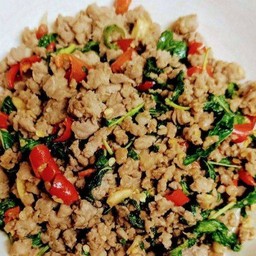 ผัดกระเพราหมูสับ  หมูชิ้น     ไก่