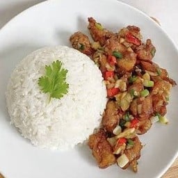 ข้าวไก่ทอดคั่วพริกเกลือ