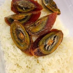 ข้าวหน้าไข่เยี่ยวม้าทอด+พริกน้ำปลา