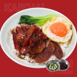 ข้าวหมูแดงย่างน้ำผึ้ง พร้อมไข่เป็ดมะตูม