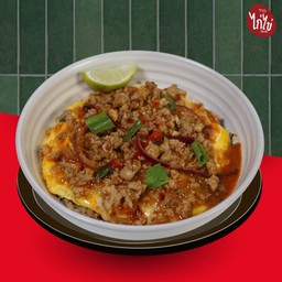 ข้าวหน้าหมูสับต้มยำลาวา