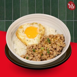 ข้าวหมูสับผัดกระเทียม ไข่ดาว
