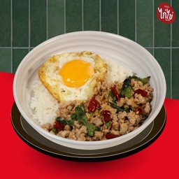 ข้าวหน้าหมูสับกะเพราพริกแห้ง