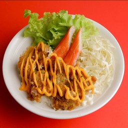 ข้าวหน้าไก่ทอด ซอสชีส