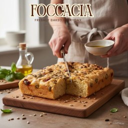 ขนมปังฟอคคาเซีย เสิร์ฟกับบัลซามิคน้ำมันมะกอก