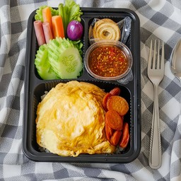 ชุดข้าวไข่เจียว กุนเชียง+ชุดน้ำพริกผักสด+แกง1อย่าง