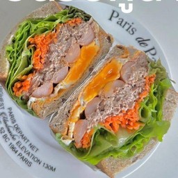 Tuna egg sausages and cheese sandwich
